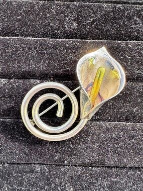 Vintage 925 Mexico Sterling Silver Cala Lilly Brooch